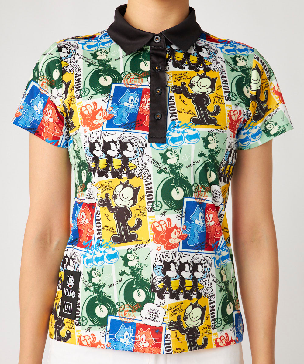 775660-998 ラウドマウス レディース LOUDMOUTH×FELIX コラボ柄半袖シャツ ブラック