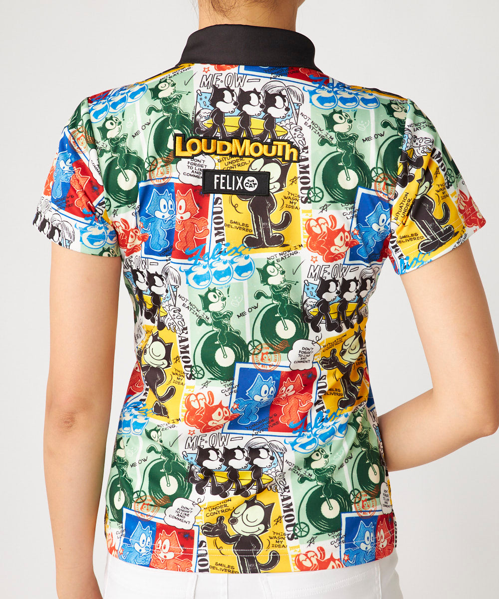 775660-998 ラウドマウス レディース LOUDMOUTH×FELIX コラボ柄半袖シャツ ブラック