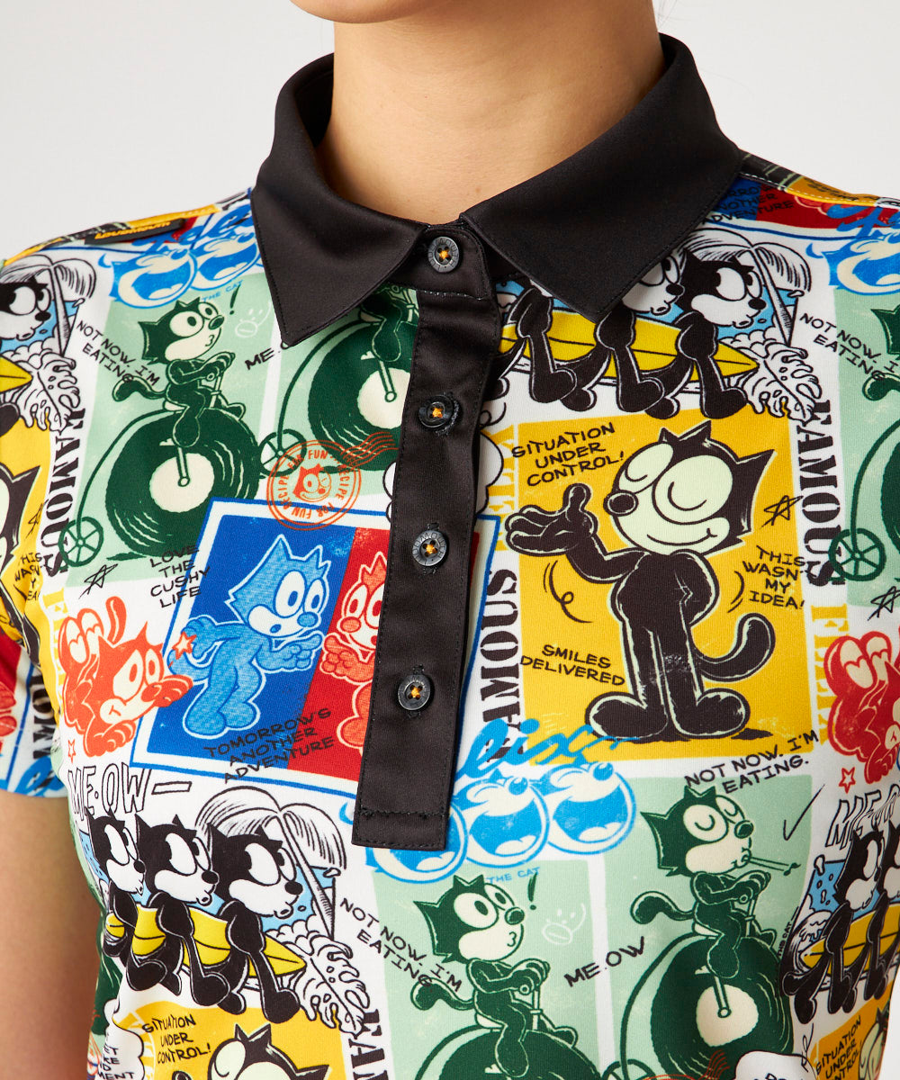 775660-998 ラウドマウス レディース LOUDMOUTH×FELIX コラボ柄半袖シャツ ブラック