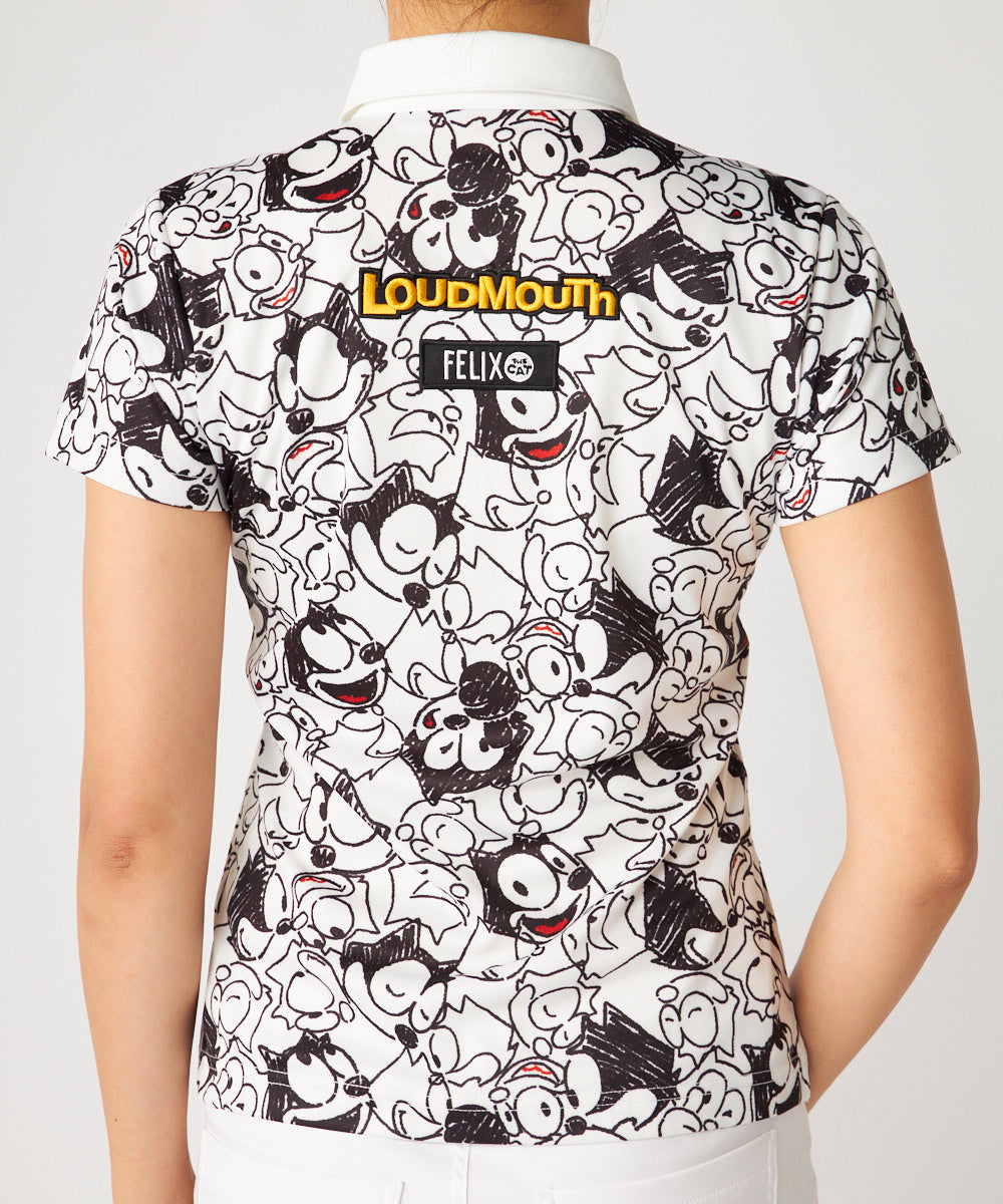 775660-999  ラウドマウス レディース LOUDMOUTH×FELIX コラボ柄半袖シャツ ホワイト